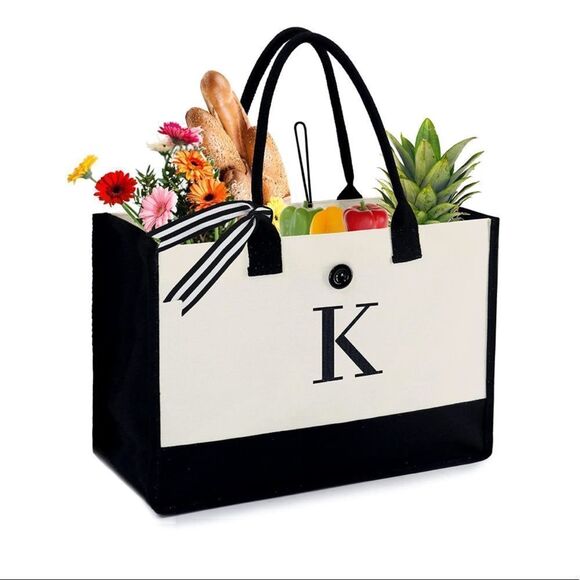 NWT Wool + Pepper Co. Large CUSTOM Initial Canvas Tote Bag - Picture 1 of 3